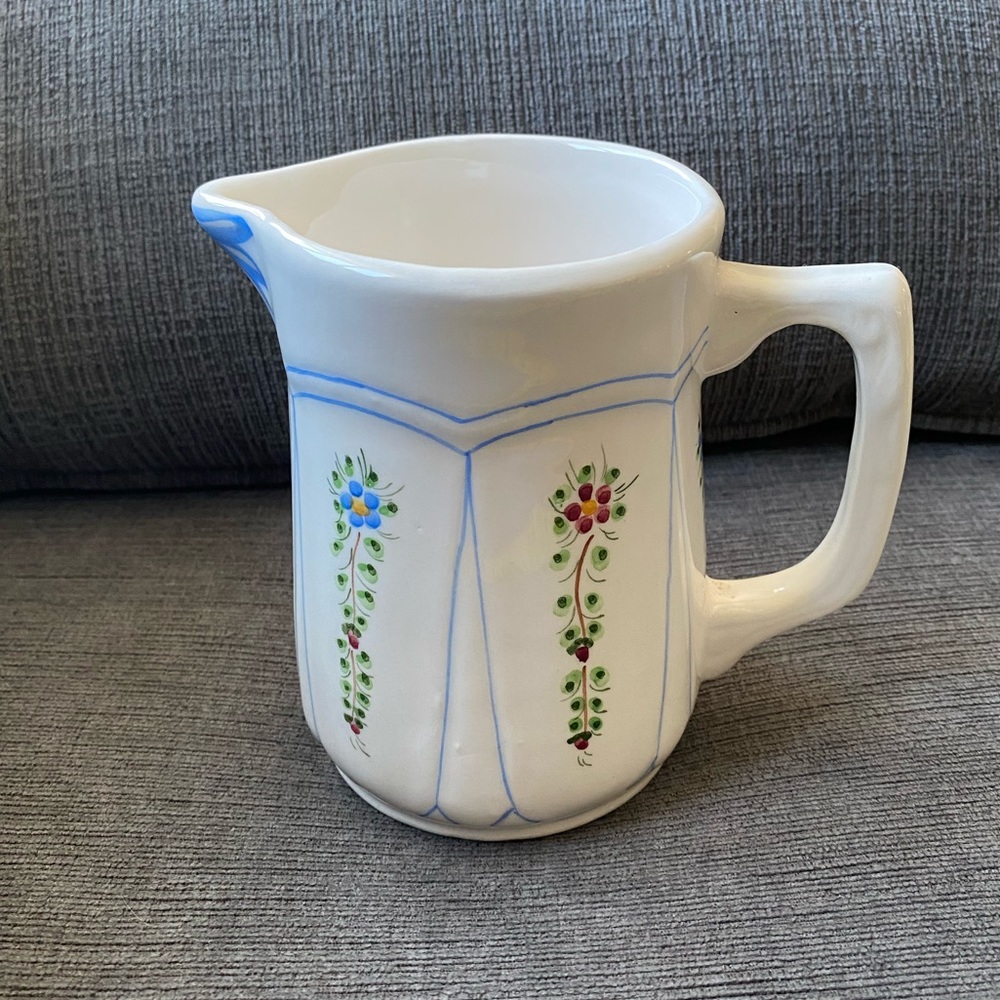 Vintage Handmade Hand Painted in Spain Floral Ceramic Creamer Small Pitcher